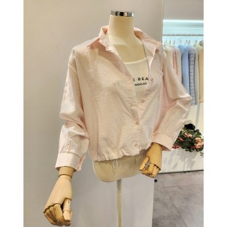 체크 셔츠 레터링 탑 세트