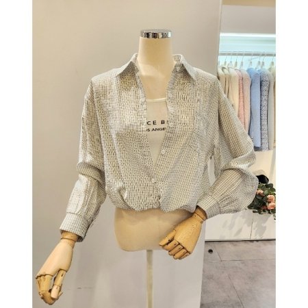 체크 셔츠 레터링 탑 세트