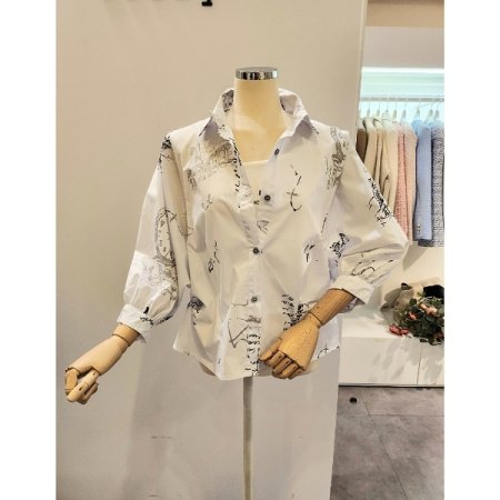 프린트 핀턱 카라 셔츠