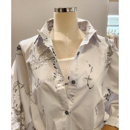 프린트 핀턱 카라 셔츠