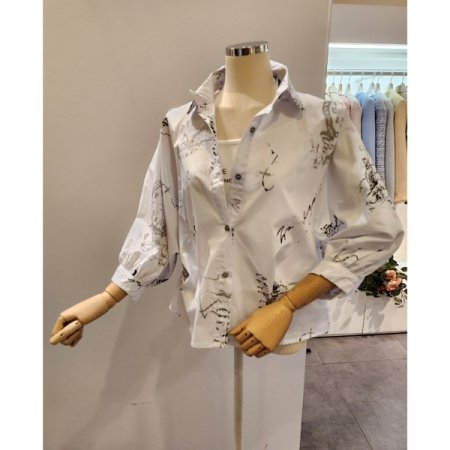 프린트 핀턱 카라 셔츠