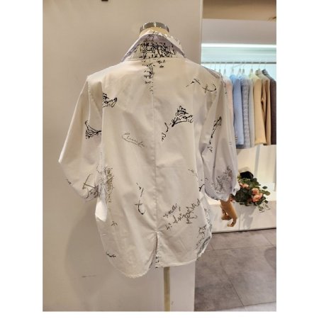 프린트 핀턱 카라 셔츠