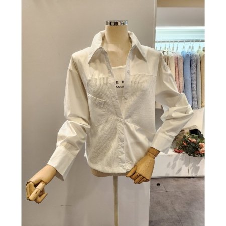 뒷 사선 니트배색 셔츠