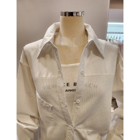 뒷 사선 니트배색 셔츠