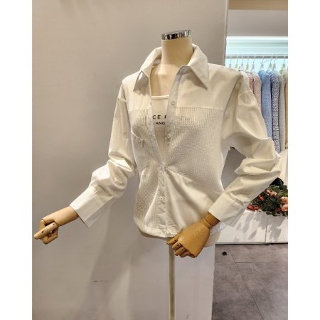 뒷 사선 니트배색 셔츠