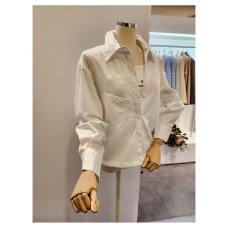 뒷 사선 니트배색 셔츠