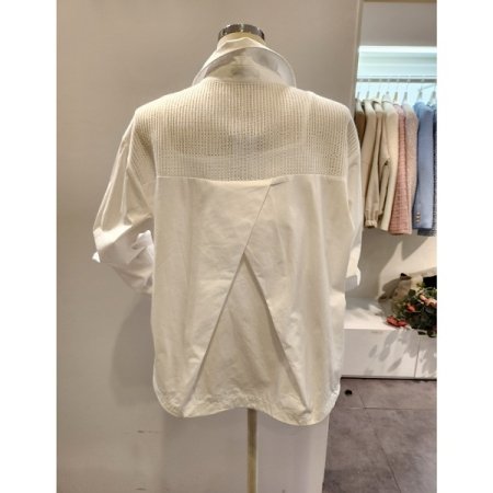 뒷 사선 니트배색 셔츠