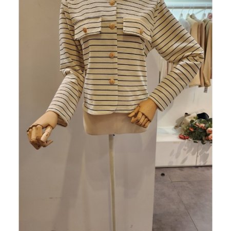 노카라 금장 스트라이프 자켓