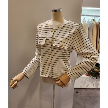 노카라 금장 스트라이프 자켓