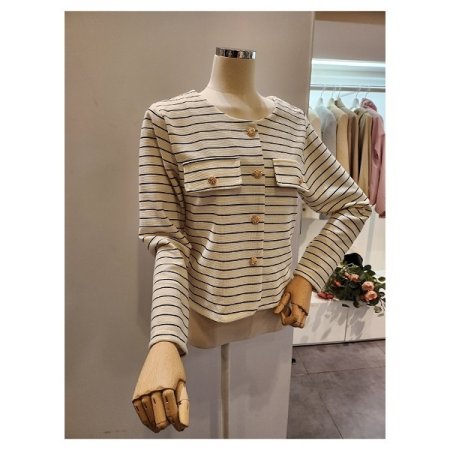 노카라 금장 스트라이프 자켓