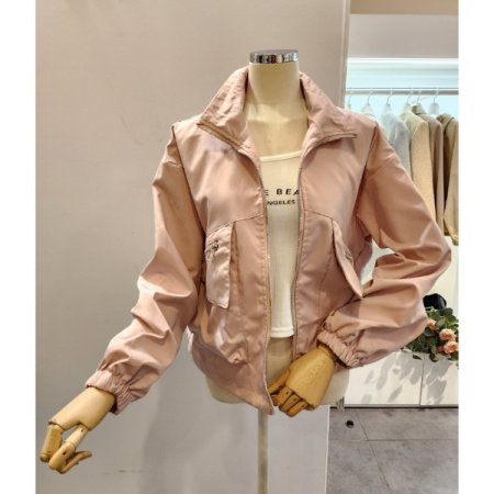 스트링 하이넥 포켓 점퍼