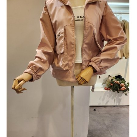 스트링 하이넥 포켓 점퍼