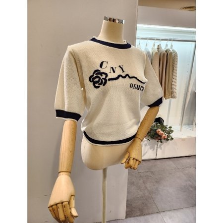 배색 레터링 니트