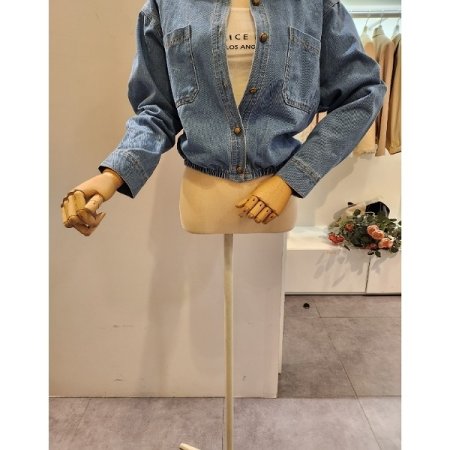 밑단 밴딩 데님 자켓