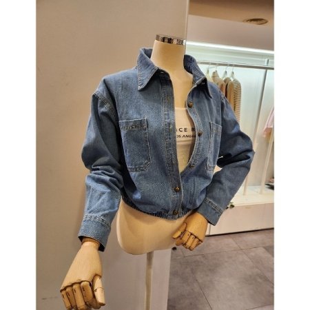 밑단 밴딩 데님 자켓