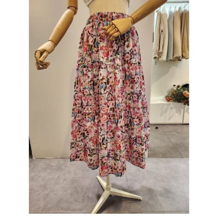 컬러 플라워 밴딩 스커트