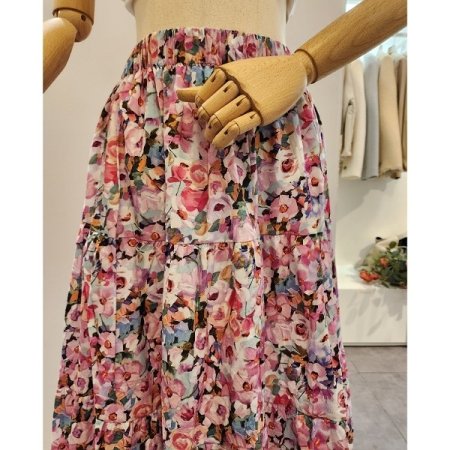 컬러 플라워 밴딩 스커트