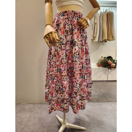 컬러 플라워 밴딩 스커트