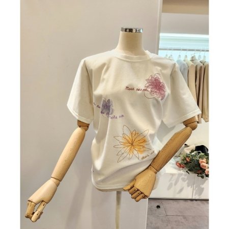 플라워 레터링 반팔 티셔츠