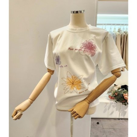 플라워 레터링 반팔 티셔츠