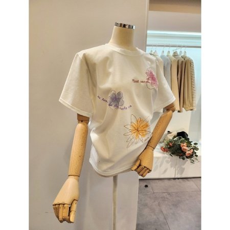 플라워 레터링 반팔 티셔츠