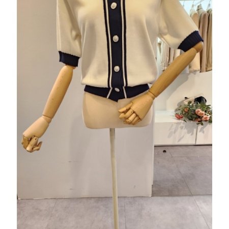 배색 카라 은장 가디건