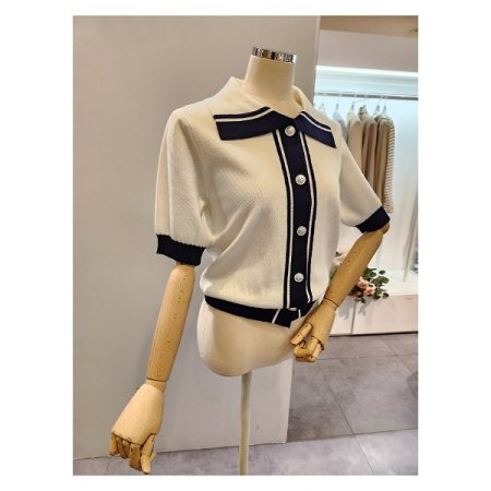 배색 카라 은장 가디건