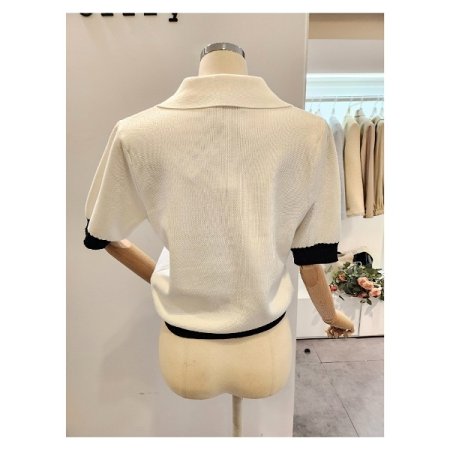 배색 카라 은장 가디건