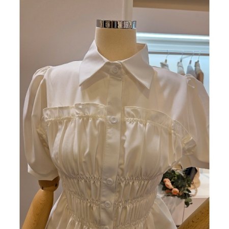 스모크 셔링 반팔 블라우스