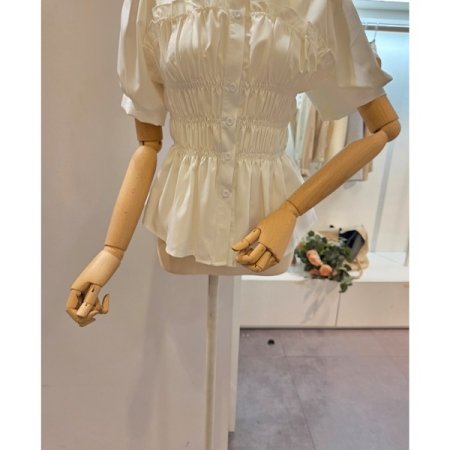 스모크 셔링 반팔 블라우스