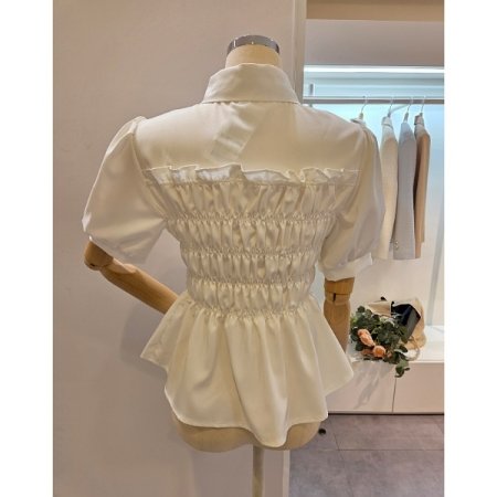 스모크 셔링 반팔 블라우스