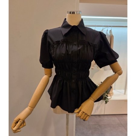 스모크 셔링 반팔 블라우스