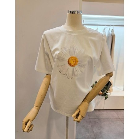 썬플라워 프린트 티셔츠
