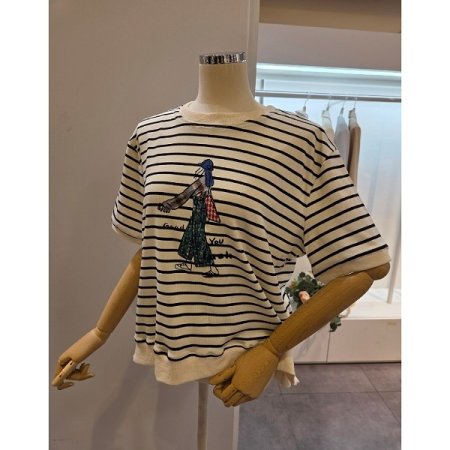 소녀 스트라이프 맨투맨티셔츠