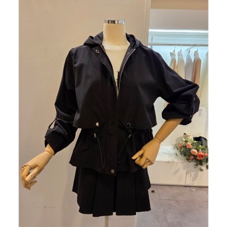 후드 스트링 트렌치자켓