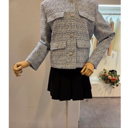 노카라 은장 트위드 자켓