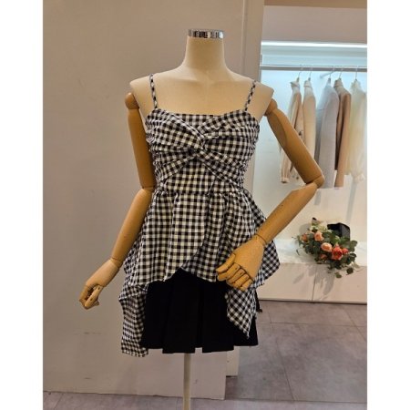 체크 뷔스티에 탑 블라우스
