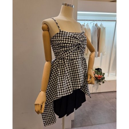 체크 뷔스티에 탑 블라우스