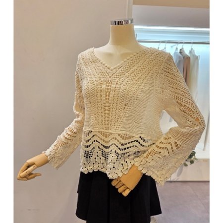 브이넥 뜨개 니트