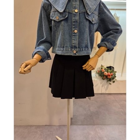 빅카라 숏 데님 자켓