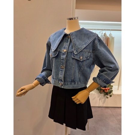 빅카라 숏 데님 자켓