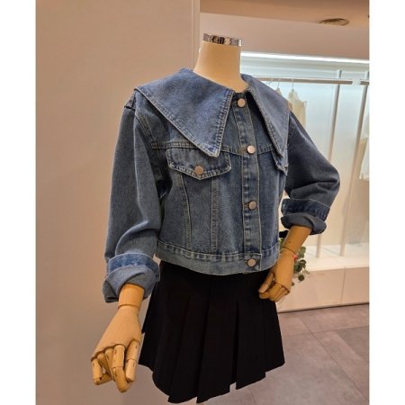 빅카라 숏 데님 자켓