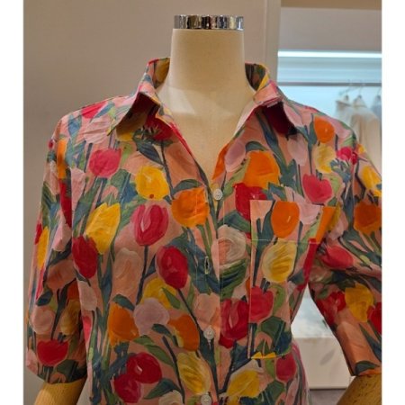 컬러 프린트 5부소매 셔츠