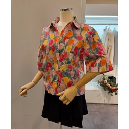 컬러 프린트 5부소매 셔츠