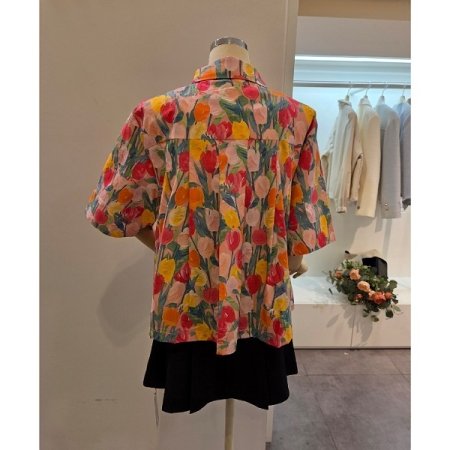 컬러 프린트 5부소매 셔츠