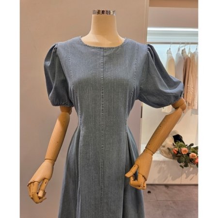 퍼프소매 허리끈 원피스