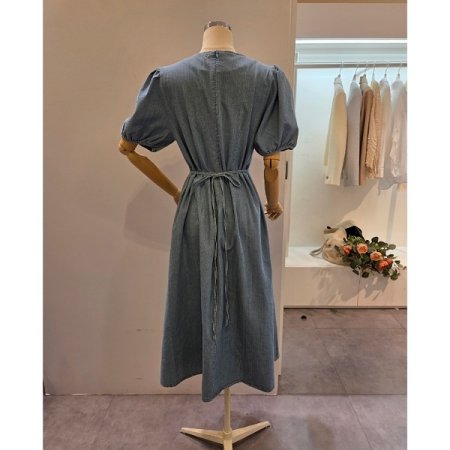 퍼프소매 허리끈 원피스