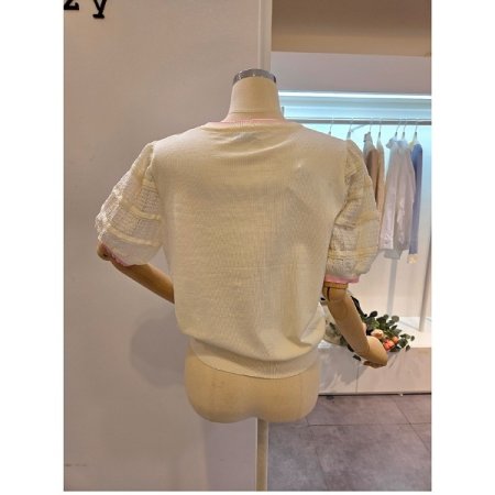 소매배색 플라워 프린트 니트