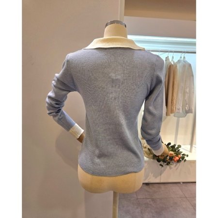 카라 배색 슬림 가디건