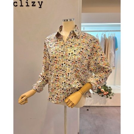 캐릭터 프린트 카라 셔츠